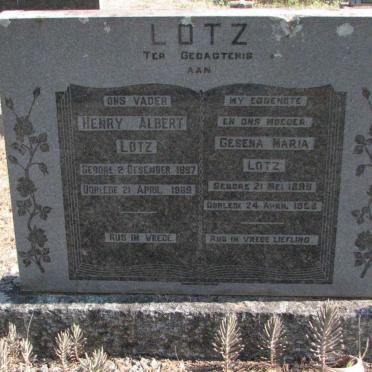 LOTZ Henry Albert 1897-1969 &amp; Gesena Maria 1899-1968
