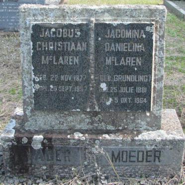 McLAREN Jacobus Christiaan 1877-1957 &amp; Jacomina Danielina GRUNDLING 1881-1964