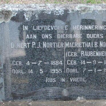 NORTIER Ockert P.J. 18784-1955 &amp; Magrietha I.B. RAUBENHEIMER 1884-1956