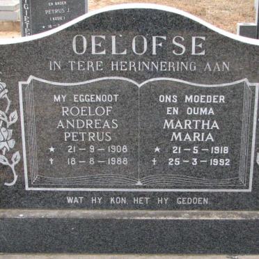 OELOFSE Roelof Andreas Petrus 1908-1988 &amp; Martha Maria 1918-1992