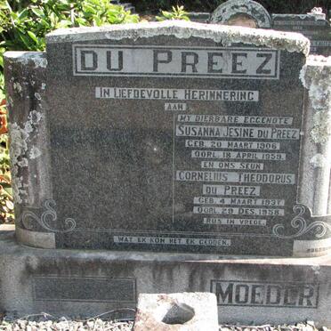 PREEZ Susanna Jesine, du 1906-1959 :: DU PREEZ Cornelius Theodorus 1931-1958