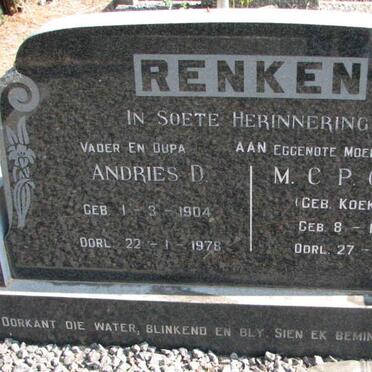 RENKEN Andries D. 1904-1978 &amp; M.C.P. KOEKEMOER 1910-1977