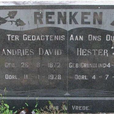 RENKEN Andries David 1872-1928 &amp; Hester J.M. GRUNDLING 1892-1959