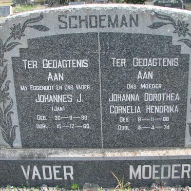 SCHOEMAN Johannes J. 1888-1966 &amp; Johanna Dorothea Cornelia Hendrika 1888-1974