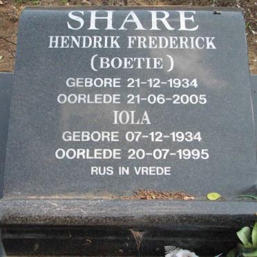 SHARE Hendrik Frederick 1934-2005 &amp; Iola 1934-1995
