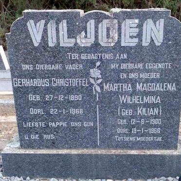 VILJOEN Gerhardus Christoffel 1890-1968 &amp; Martha Magdalena Wilhelmina KILIAN 1900-1966