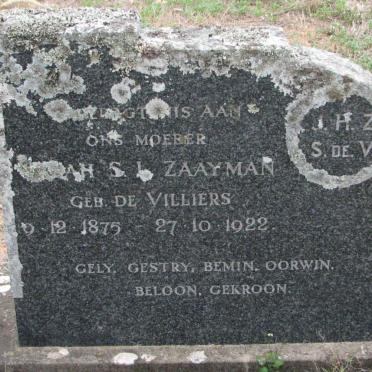 ZAAYMAN Sarah S.L. nee DE VILLIERS 1875-1922