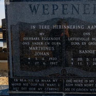 WEPENER Marthinus Johan 1920-1987 &amp; Sannie 1923-2002