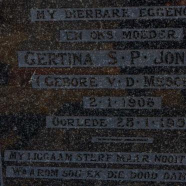 JONKER Gertina S P. nee V.D. MESCHT 1906-1952