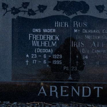 ARENDT Frederick Wilhelm 1929-1995 &amp; Iris Alfreda CAMPBELL 1928-1979