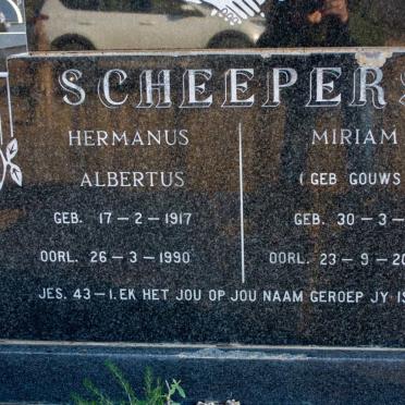 SCHEEPERS Hermanus Albertus 1917-1990 &amp; Miriam GOUWS 1922-2010