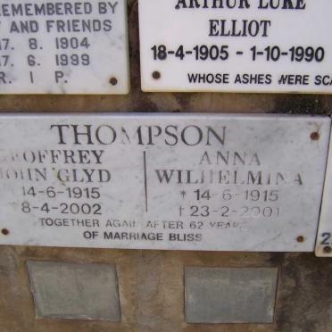 THOMPSON Geoffrey John Glyd 1915-2002 &amp; Anna Wilhelmina 1915-2001