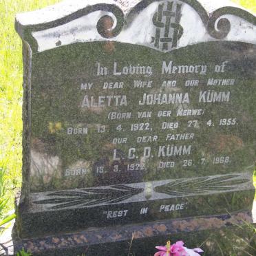 KÜMM L.C.D. 1922-1968 &amp; Aletta Johanna VAN DER MERWE 1922-1955