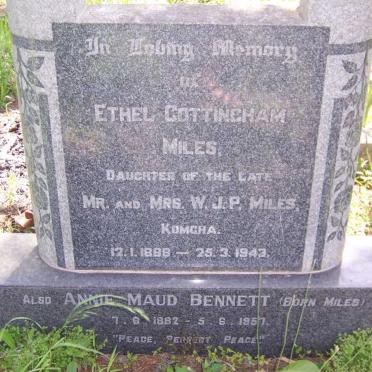 MILES Ethel Cottingham 1888-1943 :: BENNETT Annie Maud nee MILES 1882-1957