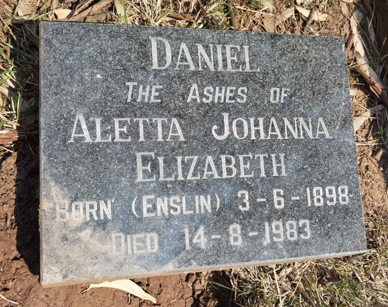 DANIEL Aletta Johanna Elizabeth nee ENSLIN 1898-1983