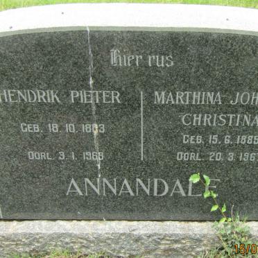 ANNANDALE Hendrik Pieter 1883-1968 &amp; Marthina Johanna Christina 1885-1967
