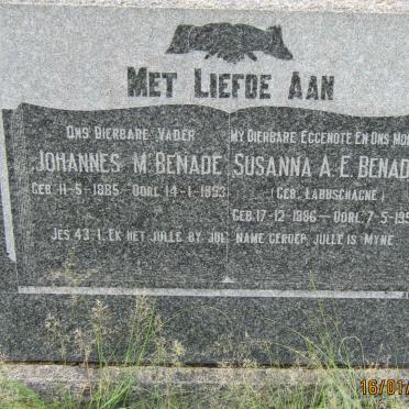 BENADE Johannes M. 1885-1953 &amp; Susanna A.E. LABUSCHAGNE 1886-1952