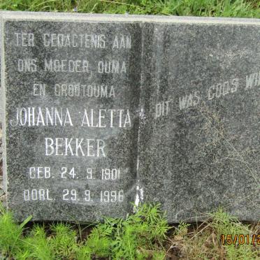 BEKKER Johanna Aletta 1901-1996