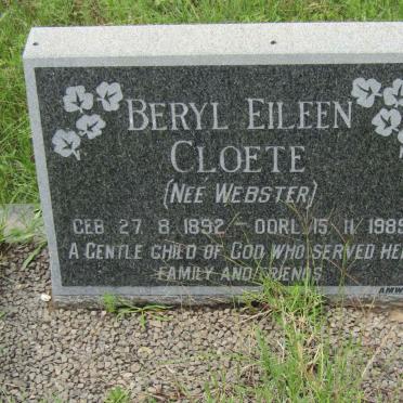 CLOETE Beryl Eileen nee WEBSTER 1892-1989