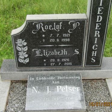 DIEDERICHS Roelof P. 1921-1998 &amp; Elizabeth S. 1926-2015 :: PELSER N.J. 1950-2000
