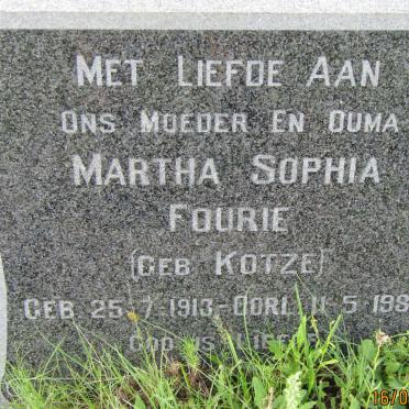 FOURIE Martha Sophia nee KOTZE 1913-1980
