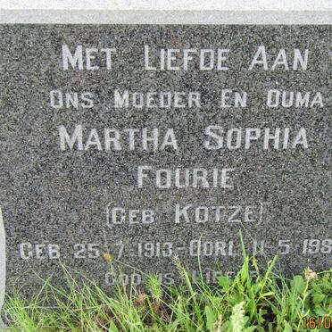FOURIE Martha Sophia nee KOTZE 1913-1980
