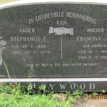 HAYWOOD Stephanus F. 1898-1978 &amp; Francina J S. KRUGER 1906-1985
