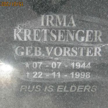 KRETSENGER Irma nee VORSTER 1944-1998
