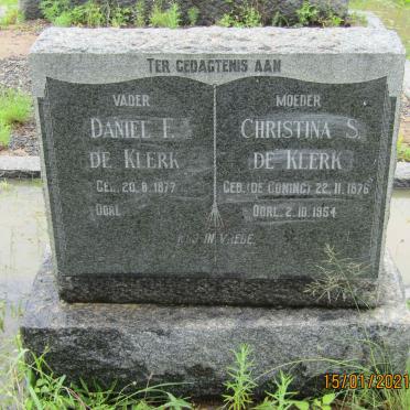 KLERK Daniel F., de 1877- &amp; Christina S. DE CONING 1876-1954