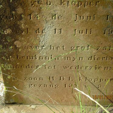 KLOPPER Magdalena Gertruida Christina nee KLOPPER 1848-1920