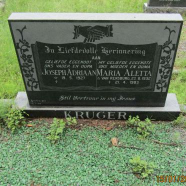 KRUGER Joseph Adriaan 1927- &amp; Maria Aletta VAN RENSBURG 1932-1983