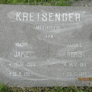 KRETSENGER Japie 1906-1963 &amp; Doris 1911-1975