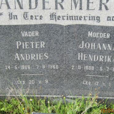 MERWE Pieter Andries, van der 1886-1968 &amp; Johanna Hendrika 1888-1969