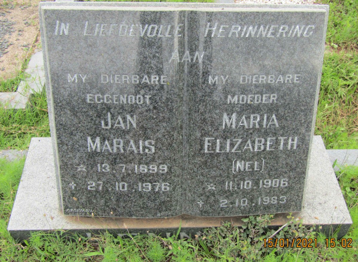 MARAIS Jan 1899-1976 &amp; Maria Elizabeth NEL 1906-1983