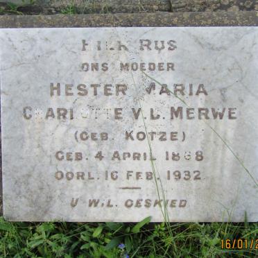 MERWE Hester Maria Charlotte, v.d. nee KOTZE 1868-1932