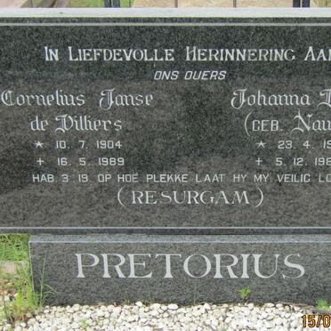 PRETORIUS Cornelius Janse de Villiers 1904-1989 &amp; Johanna Maria NAUDE 1914-1988