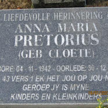 PRETORIUS Anna Maria nee CLOETE 1942-2003