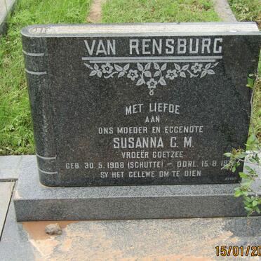 RENSBURG Susanna C. M., van voorheen COETZEE nee SCHUTTE 1908-19??