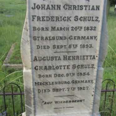 SCHULZ Johan Christian Frederick 1832-1893 &amp; Augusta Henrietta Charlotte 1954-1927