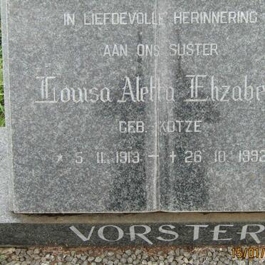 VORSTER Louisa Aletta Elizabeth nee KOTZE 1913-1992