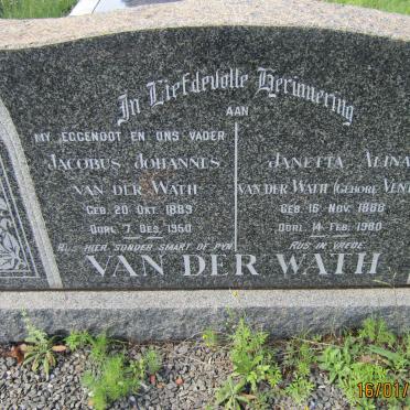 WATH Jacobus Johannes, van der 1889-1950 &amp; Janetta Alina VENTER 1888-1980