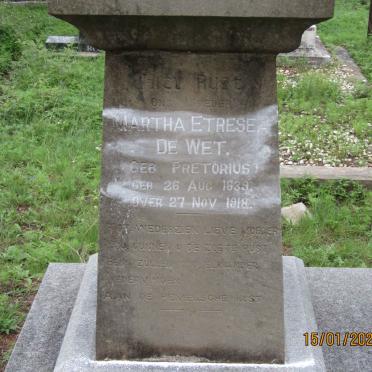 WET Martha Etresea, de nee PRETORIUS 1839-1918