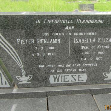 WIESE Pieter Benjamin 1900-1979 &amp; Isabella Elizabeth DE KLERK 1907-1977