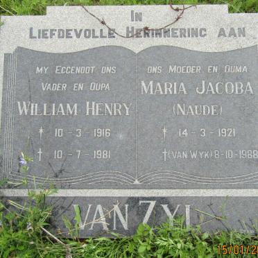 ZYL William Henry, van 1916-1981 &amp; Maria Jacoba VAN WYK formerly VAN ZYL nee NAUDE 1921-1988
