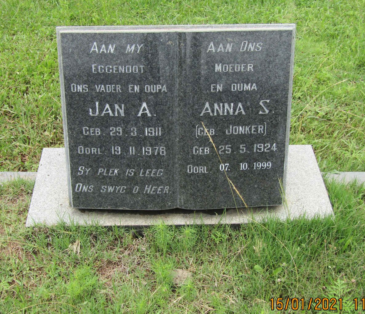 ? Jan A. 1911-1978 &amp; Anna S. JONKER 1924-1999