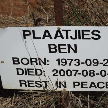 PLAATJIES Ben 1973-2007