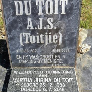 TOIT A.J.S., du 1932-2003 &amp; Martha Jurina 1933-2018