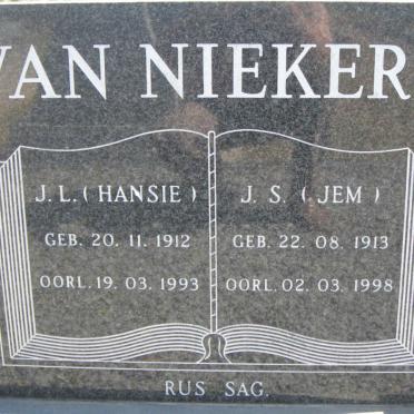 NIEKERK J.L., van  1912-1993 &amp; J.S. 1913-1998