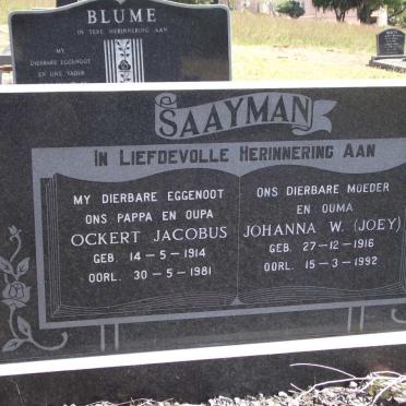 SAAYMAN Ockert Jacobus 1914-1981 &amp; Johanna W. 1916-1992