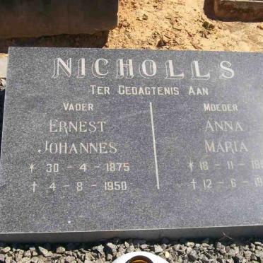 NICHOLLS Ernest Johannes 1875-1950 &amp; Anna Maria 1898-1952